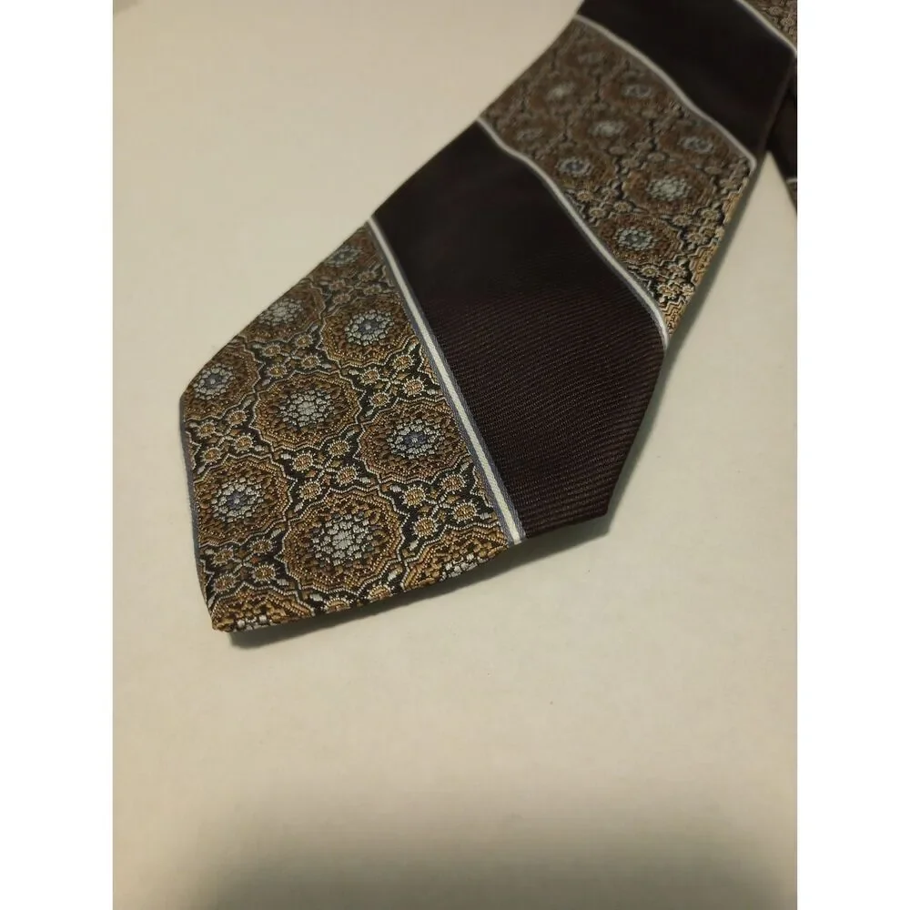 Cravatte Fine Jacqueline Brown Blue 100% Polyester Men's Neck Tie 56 inches
